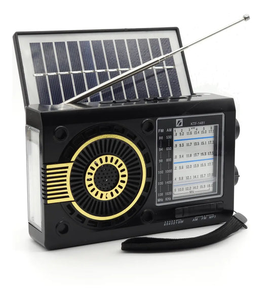 Radio solar Carga celular, con con reflector, AM, FM, SW, USB, SD, AUX, Bluetooth recargable (Radio Marbella)