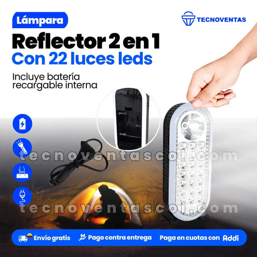 LÁMPARA CON REFLECTOR RECARGABLE 21 LEDS SOOYA