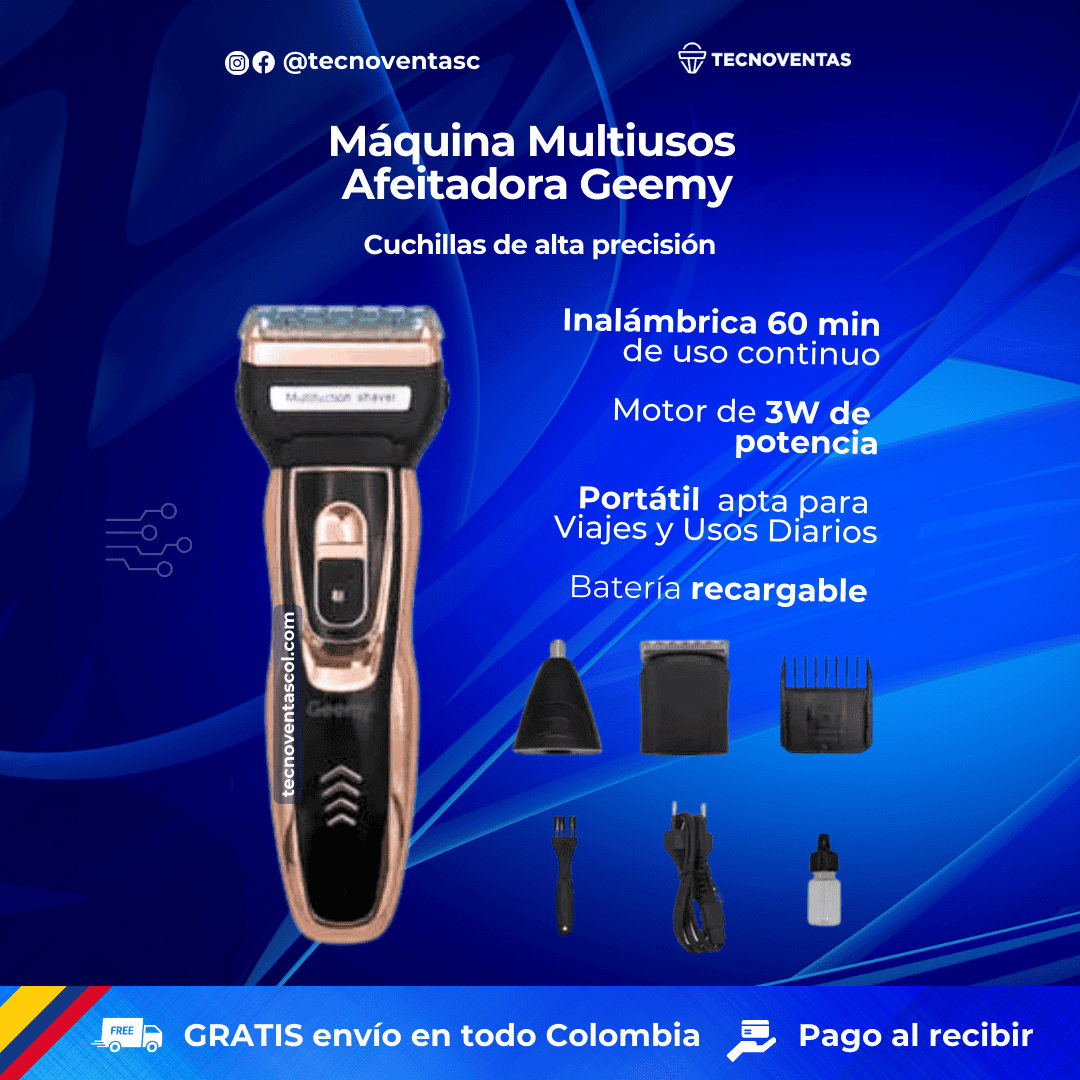 Barbera recargable 3 en 1 para cabello y barba + Depilador de nariz y oídos  - Geemy 3 en 1 tk