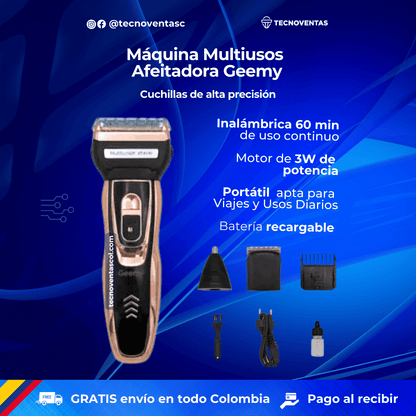 Barbera recargable 3 en 1 para cabello y barba + Depilador de nariz y oídos  - Geemy 3 en 1 tk