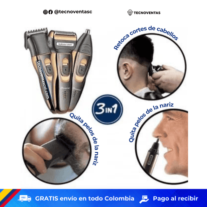 Barbera recargable 3 en 1 para cabello y barba + Depilador de nariz y oídos  - Geemy 3 en 1 tk