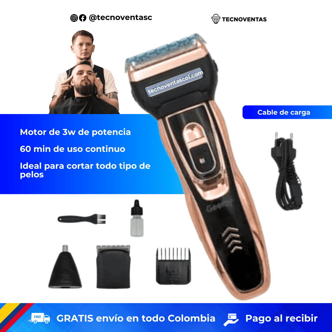 Barbera recargable 3 en 1 para cabello y barba + Depilador de nariz y oídos  - Geemy 3 en 1 tk