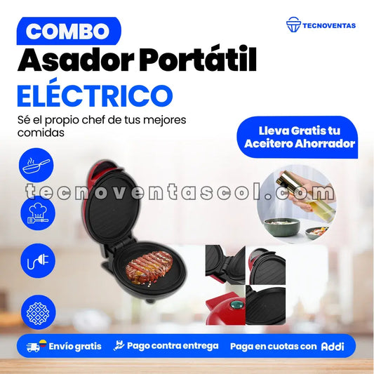 Combo Asador Portátil Eléctrico y Aceitero Ahorrador
