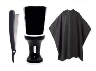 KIT BARBERIA NEGRO / (CAPA/ BROCHA/ NAVAJA) ANTIFLUIDOS