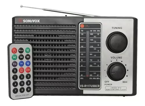 ☀️Radio solar Premium portátil con control remoto, entrada Karaoke,  carga celulares, Reflector /AM/FM/SW/ USB/MP3/Bluetooth/ audífonos tk