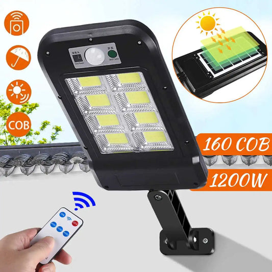 Lámpara XL exterior, panel solar, sensor de movimiento, impermeable a prueba de agua, 240 COB, 1200 WATT, Control remoto