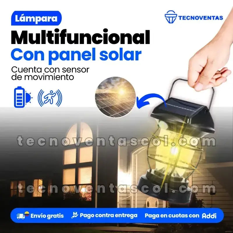 Lámpara Vintage 2 en 1 Con Panel Solar/ Carga Solar/ Soporte para Pared/ 4 modos de iluminación/ Sensor de Movimiento/ Resistente al agua/ Jardin