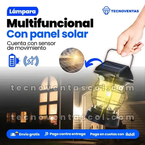 Lámpara Vintage 2 en 1 Con Panel Solar/ Carga Solar/ Soporte para Pared/ 4 modos de iluminación/ Sensor de Movimiento/ Resistente al agua/ Jardin