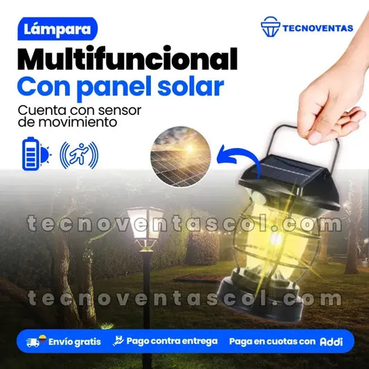 Farol Lámpara Vintage 2 en 1 Con Panel Solar