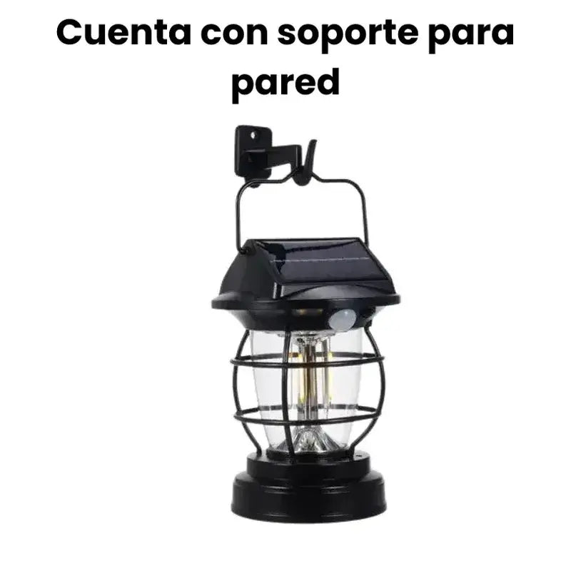 Lámpara Vintage 2 en 1 Con Panel Solar/ Carga Solar/ Soporte para Pared/ 4 modos de iluminación/ Sensor de Movimiento/ Resistente al agua/ Jardin