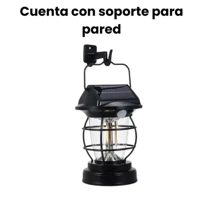 Lámpara Vintage 2 en 1 Con Panel Solar/ Carga Solar/ Soporte para Pared/ 4 modos de iluminación/ Sensor de Movimiento/ Resistente al agua/ Jardin
