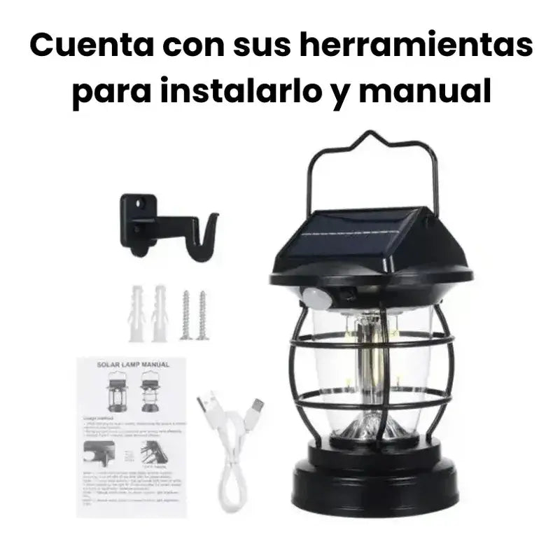 Lámpara Vintage 2 en 1 Con Panel Solar/ Carga Solar/ Soporte para Pared/ 4 modos de iluminación/ Sensor de Movimiento/ Resistente al agua/ Jardin