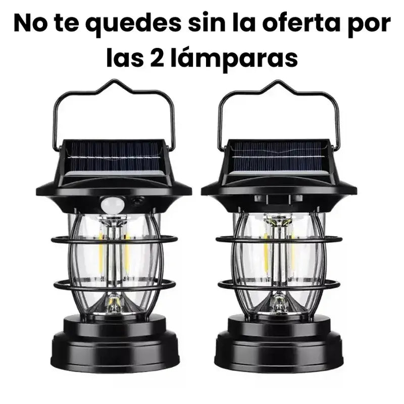 Lámpara Vintage 2 en 1 Con Panel Solar/ Carga Solar/ Soporte para Pared/ 4 modos de iluminación/ Sensor de Movimiento/ Resistente al agua/ Jardin