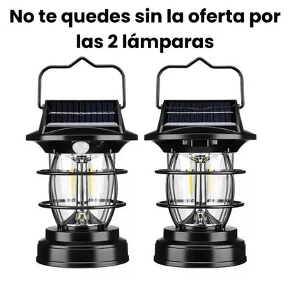 Lámpara Vintage 2 en 1 Con Panel Solar/ Carga Solar/ Soporte para Pared/ 4 modos de iluminación/ Sensor de Movimiento/ Resistente al agua/ Jardin