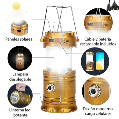 Linterna Caperuza  / Iluminación Confiable para Cualquier Aventura / Recargable /Panel Solar