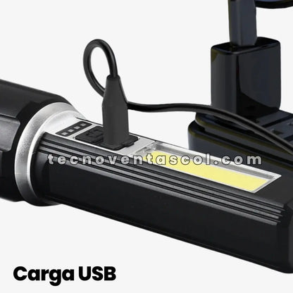 Linterna Centinela con Zoom - recargable con panel solar - carga celulares-, 8 horas de carga, EXTRA Potencia multifuncional