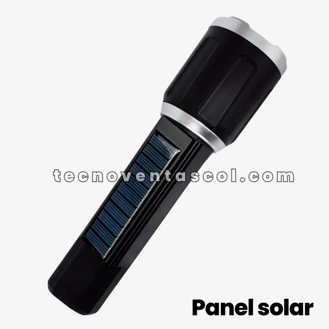 Linterna Centinela con Zoom - recargable con panel solar - carga celulares-, 8 horas de carga, EXTRA Potencia multifuncional