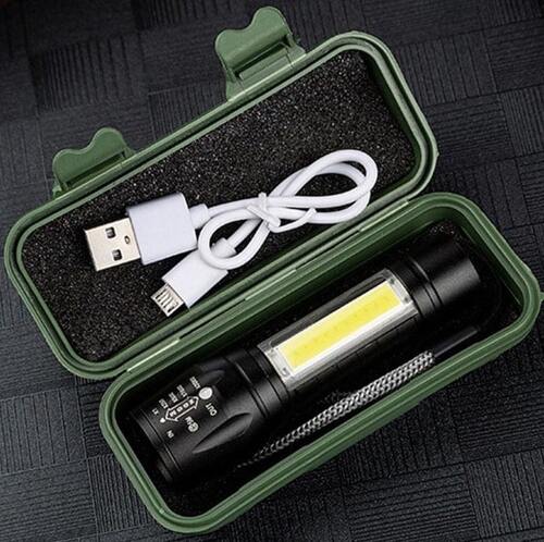 Linterna Electrica LED Recargable Por USB Portátil, Zoom de 3 modos - Tecnoventas