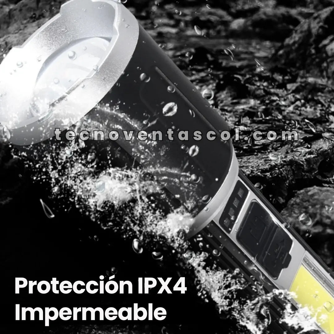 Linterna Centinela con Zoom - recargable con panel solar - carga celulares-, 8 horas de carga, EXTRA Potencia multifuncional
