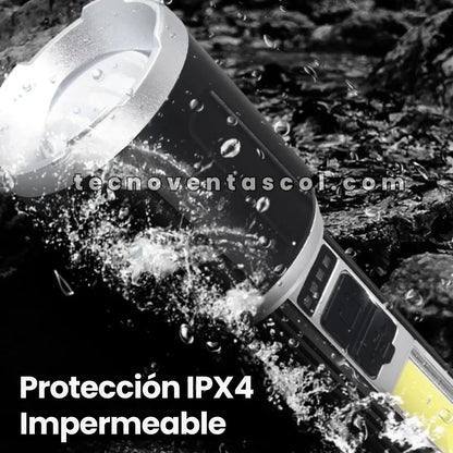 Linterna Centinela con Zoom - recargable con panel solar - carga celulares-, 8 horas de carga, EXTRA Potencia multifuncional