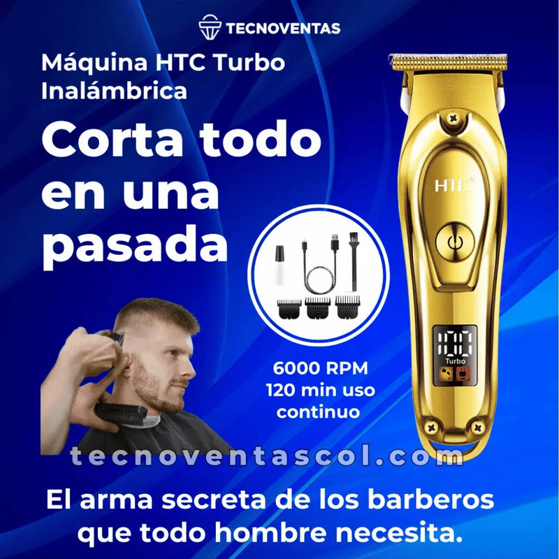 Máquina corta todo inalámbrica  Turbo GOLD  ORIGINAL con Pantalla LED uso profesional o casero HTC + Navaja de Afeitar GRATIS