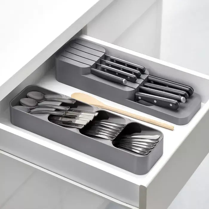 Kit Organizador de cubiertos + organizador de cuchillos, múltiples compartimentos, base antideslizante
