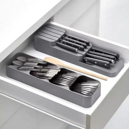 Kit Organizador de cubiertos + organizador de cuchillos, múltiples compartimentos, base antideslizante