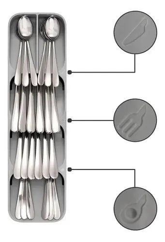 Kit Organizador de cubiertos + organizador de cuchillos, múltiples compartimentos, base antideslizante