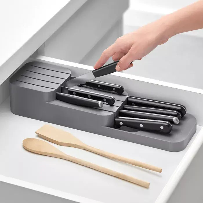 Kit Organizador de cubiertos + organizador de cuchillos, múltiples compartimentos, base antideslizante