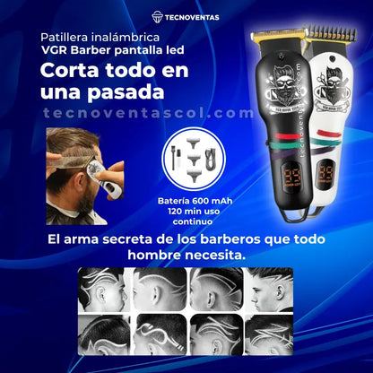 Máquina corta todo inalámbrica VGR Barber ORIGINAL con Pantalla LED uso profesional o casero + Navaja de Afeitar GRATIS