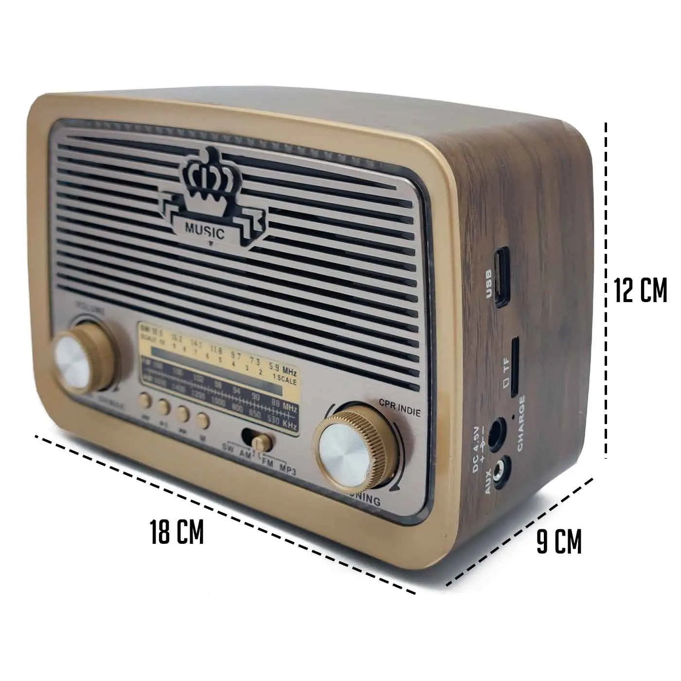 Radio Clásico Recargable con luz LED AM/FM/SW y Bluetooth/USB MP3 - Tecnoventas