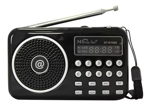 Radio portátil con linterna, FM, AM, USB, SD, batería recargable - Radio Nuevo Dubai - Tecnoventas