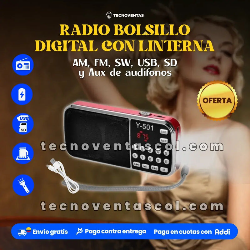 Radio Portátil de Bolsillo Digital  recargable, teclado inteligente AM-FM con MP3 ,USB y puerto para audífonos