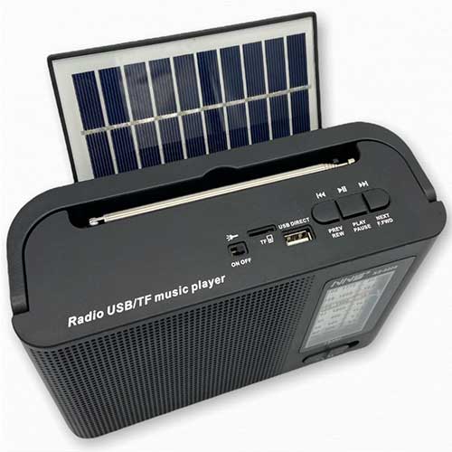 Radio New Solar Black con panel solar, Powerbank, Reflector, Bluetooth, USB, SD - Tecnoventas