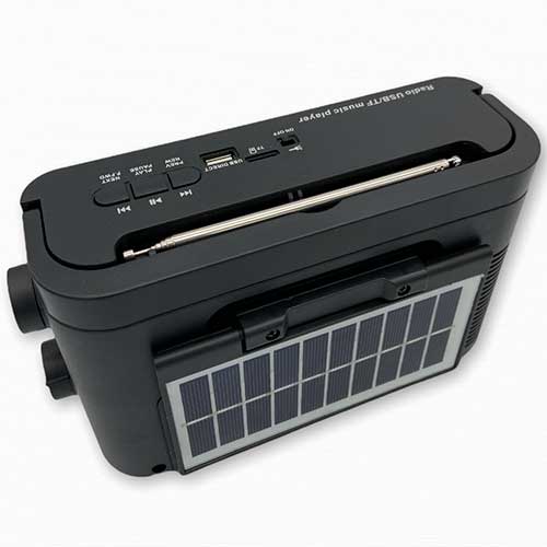 Radio New Solar Black con panel solar, Powerbank, Reflector, Bluetooth, USB, SD - Tecnoventas