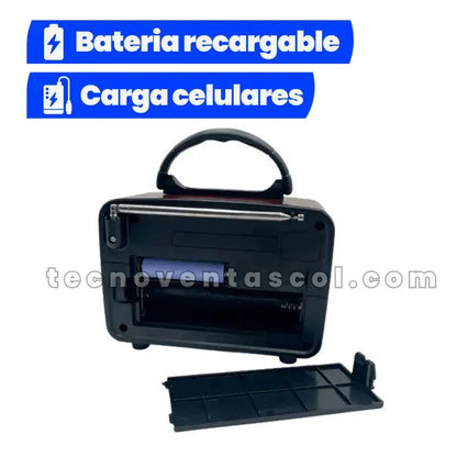 Radio recargable /Power Bank (Carga Celulares) AM/FM/USB/SD/SW/BLUETOOTH (Radio Toscana) + Reloj/Cronometro/Despertador GRATIS
