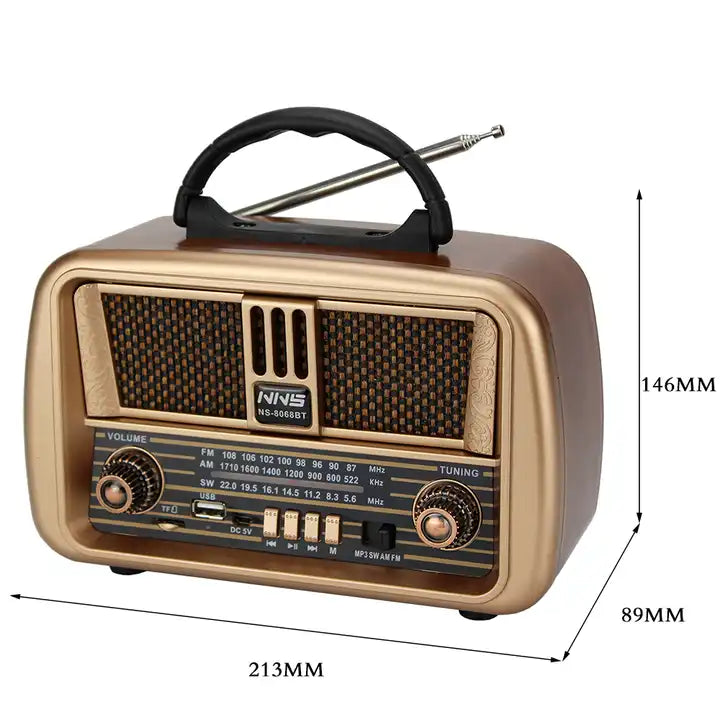 Radio Vintage con Fm Bluetooh 5.0 Usb Y Tarjeta Sd, 2 Altavoces