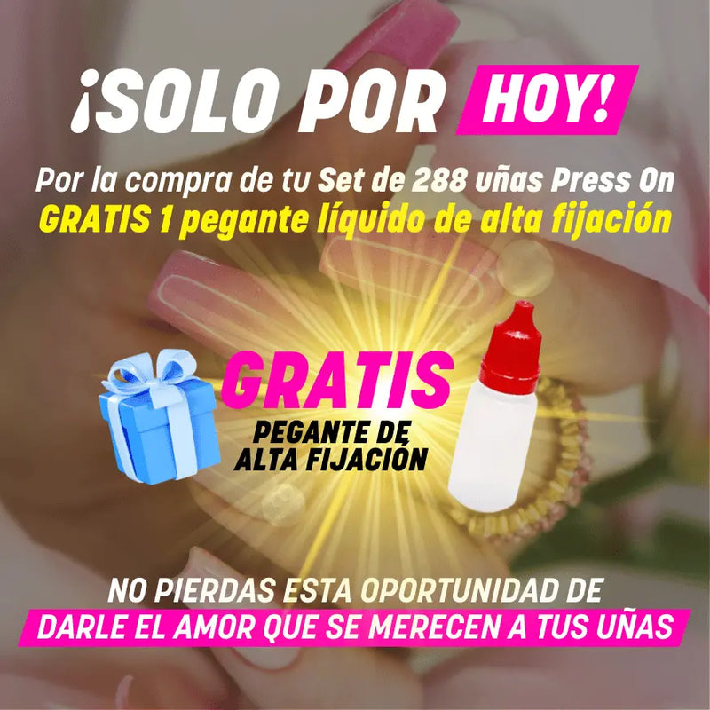 288 Uñas tipo Acrílicas Decoradas,  Press On FaShion (Diseños variados) + pegante profesional