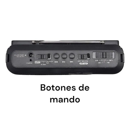 ☀️Radio solar Premium portátil con control remoto, entrada Karaoke,  carga celulares, Reflector /AM/FM/SW/ USB/MP3/Bluetooth/ audífonos tk