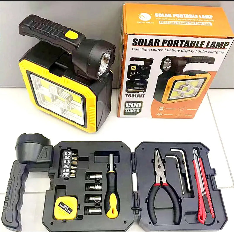 Reflector Solar Recargable 20 en 1, con caja de herramientas y luz de emergencia